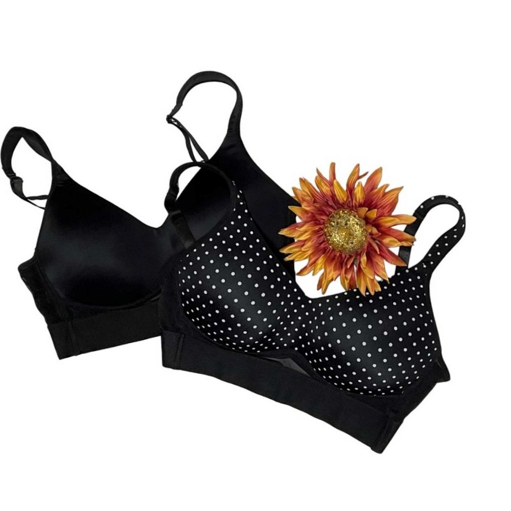 Rhonda Shear Black Polka Dot and Solid Black Wireless Bras